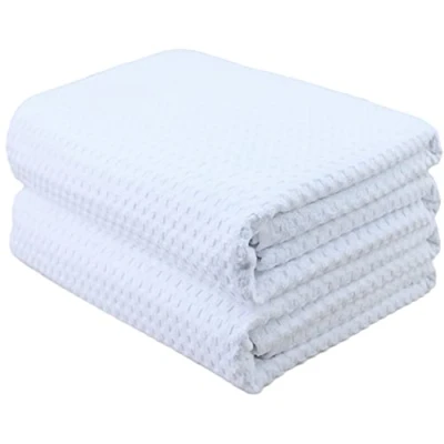 Image of POLYTE Microfibre Oversize Quick Dry Lint Free Bath Towel, 76 x 152 cm, Set of 2 (White, Waffle Weave)
