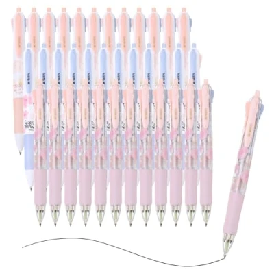 Image of M&amp;G Multicolor Ballpoint Pen 0.5mm, 36pcs Mini Shuttle Retractable Colored Ink Ball Point Supplies for Home Office Classroom, 4 in 1 Colors，Flower