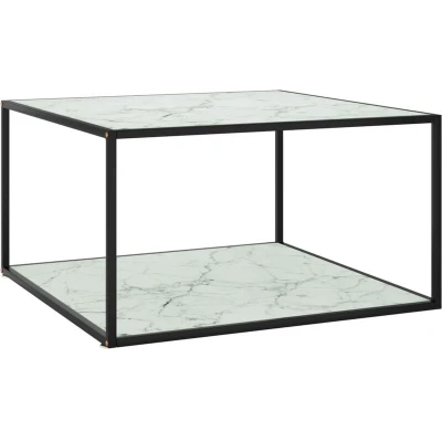 Image of vidaXL Coffee Table Black with White Marble Glass 90x90x50 cm