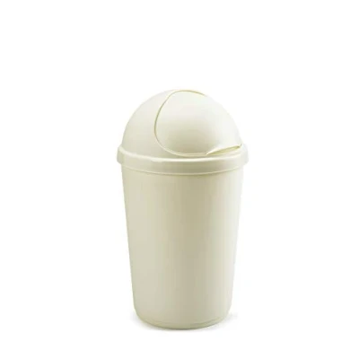 Image of Plastic Bins Bullet Bin Recycling Waste Rubbish Cardboard Disposal Dustbin Flip Top Flap Lid (50L, Cream)