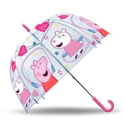 Image of SRV Hub Peppa Pig Kids Umbrella 75cm, Transparent PVC Dome, Lightweight, Windproof, Rain &amp; Sun Protection, Girls 3 7 Years, Durable, Portable, J Handle
