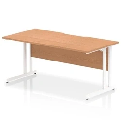 Image of Impulse 1600 x 800mm Scalloped Edge Straight Office Desk Oak Top White Cantilever Leg