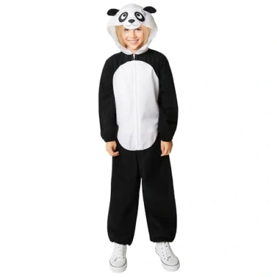 Image of Amscan 9916848 Kids World Book Day Panda Hooded Jumpsuit Fancy Dress Costume Age: 3 4 Yrs