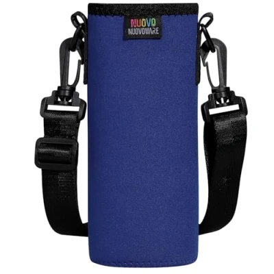 Image of Nuovoware Water Bottle Carrier Bag, Premium Neoprene Portable Insulated Sling Holder Bag 750ML with Adjustable Shoulder Strap for Men Women Kids Hiking, Case, Indigo