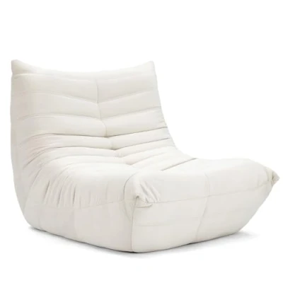 Image of Vesgantti Togo Fireside Chair White, Soft Suede Lounge Chair, Premium Foam Sofa, Lazy Floor Sofa Couch, Corner Bean Bag for Living Room, White Armless Accent Bedroom, Salon Office