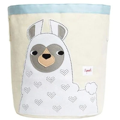 Image of 3 Sprouts Large Cotton Canvas Toy Storage Basket Durable Baby Laundry Organizer with Handles, Kids Foldable for Playroom &amp; Nursery Decor, Llama