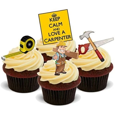Image of Carpenter Joiner DIY Hobby Work Mix Fun Novelty Birthday Premium Stand UP Edible Wafer Card Cake Toppers Decoration