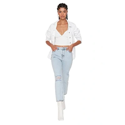 Image of Trendyol Women High Waist Straight Leg Bootcut &amp; Flared Jeans Light Blue