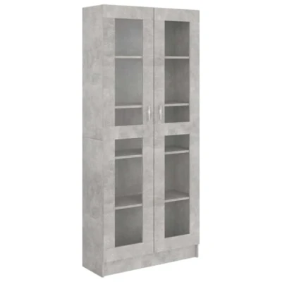 Image of vidaXL Vitrine Cabinet Concrete Grey Engineered Wood Bookshelf with Spacious Compartments Freestanding Scandinavian Design for Home or Office