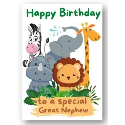 Image of Second Ave Great Nephew Safari Children&#039;s Kids Birthday Card For Him Greetings