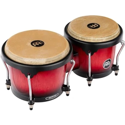 Image of Meinl Percussion Bongos Headliner Wood 2 hand drums with 6.75 and 8 inches including tuning key Siam Oak, Red (HB100WRB)