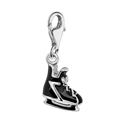 Image of Quiges Black Enamel 3D Ice Skate Boot Clip On Charm Pendant Silver Plated Women&#039;s Jewellery