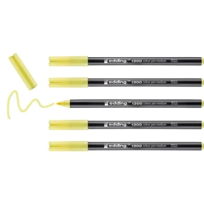 Image of edding 1300 colour pen medium lemon yellow 5 pens round nib 2 mm felt for drawing and writing school, mandalas, bullet journals