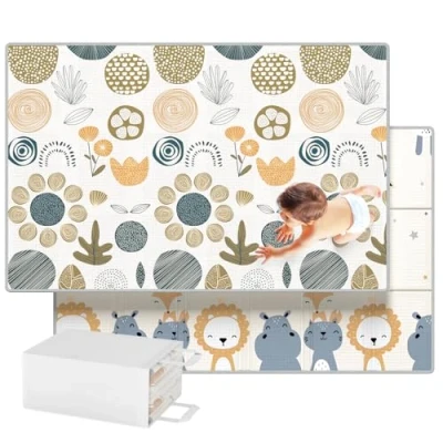 Image of Baby Play Mat, Foldable Kids Playmat,Baby Mats for Floor,Non Slip, Waterproof,Large Activity Mat,Baby Crawling Mat,Double Sided Playpen Mat 79&quot; x51&quot;x0.4&quot;