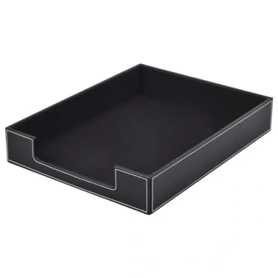 Image of Leather Letter Tray, Office Supplies Multipurpose Desk Organizer, Mail, Paper, Files, Magazines, Jewelry, Cosmetics,Stackable Organization Drawers,Black