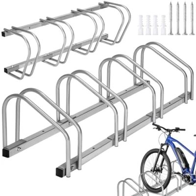 Image of tectake® Bike Stand Made of Robust, Coated Steel, Space Saving &amp; Stable Construction, Drill Holes for Floor or Wall Mounting Expandable Rack Indoor Outdoor Storage 4 Slots