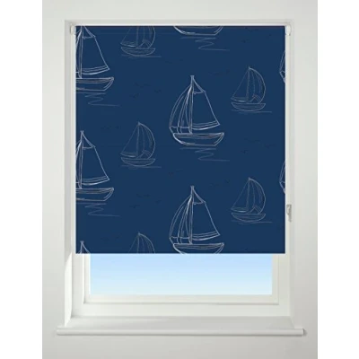 Image of Daylight Patterned Roller Blind, Boats Blue, (180cm Wide)