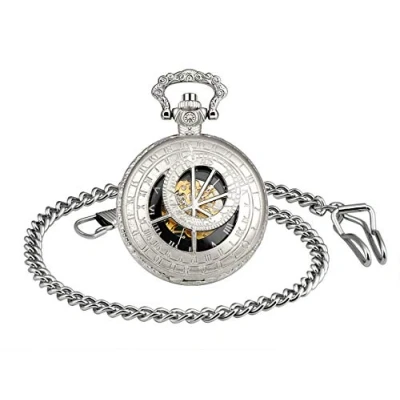 Image of MICGIGI Unisex Mechanical Hand Wind Pocket Watch 12 Constellations Skeleton Fob Watches with Chain