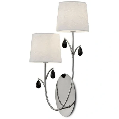 Image of Andrea Wall Light, Polished Chrome, White Shades, Black Crystal Droplets
