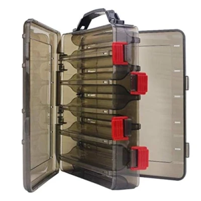 Image of 10/14 Grids Double Sided Fishing Lure Hook Tackle Box Visible Hard Plastic Clear Bait Squid Jig Minnows Hooks Accessory Storage Case Container (Grey 10 Grids)