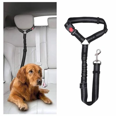 Image of DOETYD Dog Car Seat Belt Adjustable Pet Pillow Harness，Cushioned Leash，Nylon Durable Elastic Leash，Restraint Safety Leash (Black)