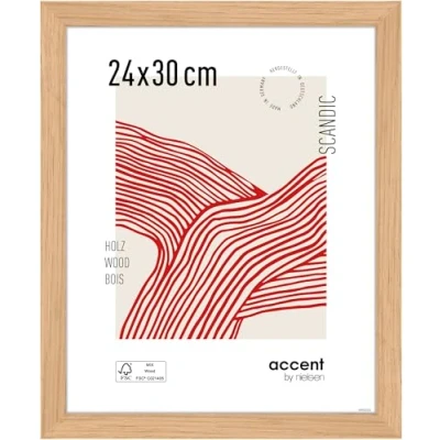 Image of accent by nielsen Scandic Photo Frame, 24x30cm Solid Oak Wooden Picture Frame with Protective Float Glass