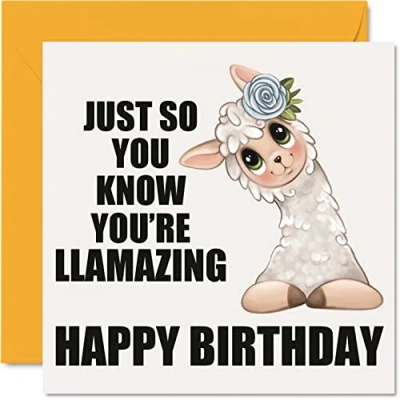 Image of Funny Llama Birthday Cards for Men Women Llamazing Happy Card Mum Dad Brother Sister Son Daughter Nan Grandad, 145mm x Greeting Cards, Joke Humour 30th 40th 50th Bday