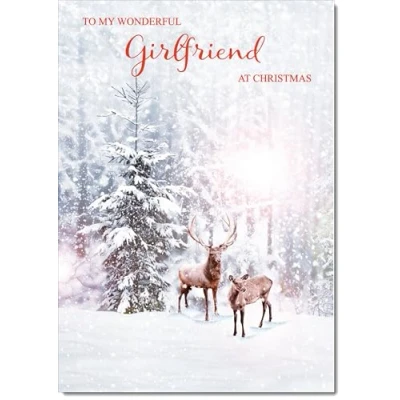 Image of doodlecards Girlfriend Christmas Card Deers in Forest Medium Size for with Plain Envelope