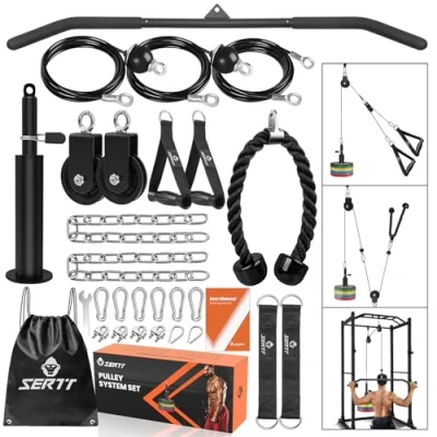Image of SERTT Weight Pulley System Gym, Pro Home Cable Gym for Lat Pull Down, Biceps Curl, Triceps, Shoulders, Back, Forearm Workout, DIY Attachments Equipment