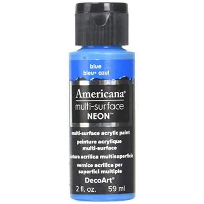 Image of DecoArt Americana Multi Surface Satin Neon Bottle Paint, Acrylic, Blue, 59 ml (Pack of 1)