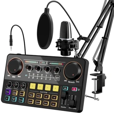 Image of SINWE All in One Podcast Equipment Bundle Complete Audio Interface with Condenser Microphone，Mixer 48V Phantom Power Ideal for Podcasting, Streaming, Gaming, YouTube &amp; TikTok