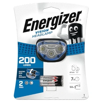 Image of Energizer Vision LED Head Torch, Bright Headlamp, Water Resistant, Hands Free, Lightweight for Indoor and Outdoor Activities, Batteries Included