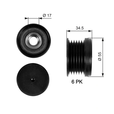 Image of 03C903119 Freewheel Clutch GATES OAP7090 34,5mm PowerGrip VOLKSWAGEN: Golf 7, Sharan II, Passat B6 Variant, AUDI: A3 Sportback, A1 Hatchback