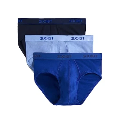 Image of 2(X)IST Men&#039;s Essential Cotton No Show Brief 3 Pack, Navy/Cobalt Blue/Porcelain, XL