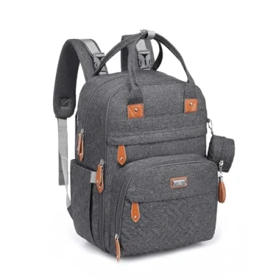 Image of BabbleRoo Baby Changing Bag Backpack, Nappy Back Pack Diaper Bags with Mat &amp; Pacifier Holder for Mom Dad (Dark Grey)