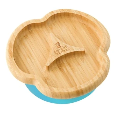 Image of Bamboo Baby Plate and Toddler Plate, Suction for Feeding Weaning, Divider Taste with Secure Suction, Plates Babies from 6 Months (Divider, Blue)