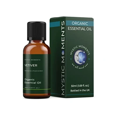 Image of Mystic Moments Organic Vetiver Essential Oil 50ml Pure &amp; Natural for Diffusers, Aromatherapy Massage Blends Vegan GMO Free