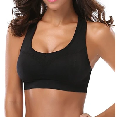 Image of ANGOOL Sports Bras for Women, Racerback Yoga Bra Padded Mid Impact Support Workout Fitness Black