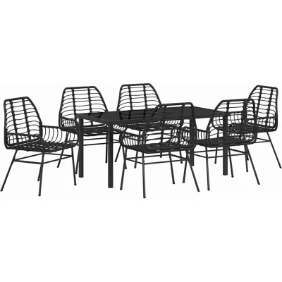 Image of vidaXL 7 Piece Garden Dining Set Black Poly Rattan