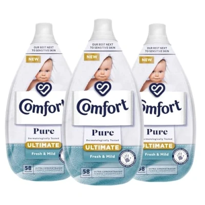 Image of Comfort Pure Fabric Conditioner Ultimate Care Fresh and Mid with Lasting Fragrance Intense Liquid Softener Suitable for Sensitive Skin 58 Washes, 870ml Pack of 3