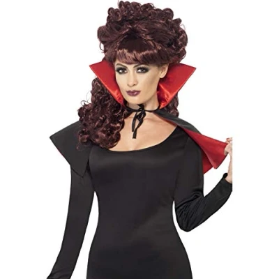 Image of Smiffys Mini Vamp Cape, Black &amp; Red with High Collar, Halloween Fancy Dress Accessory, Accessories Up