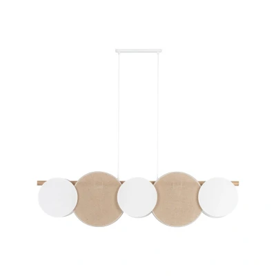 Image of TK Lighting Puls hanging light, jute shades, natural brown/white, 5 bulb