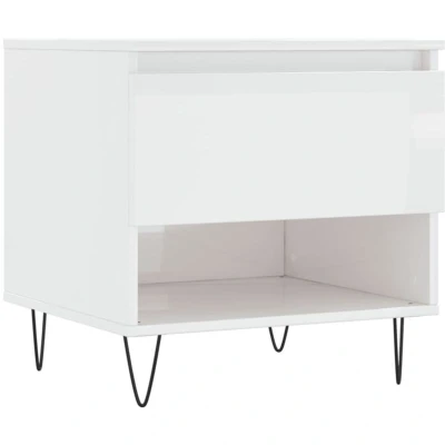 Image of vidaXL Coffee Table with Drawer in High Gloss White, Engineered Wood Side Sofa for Modern Living Room Decor