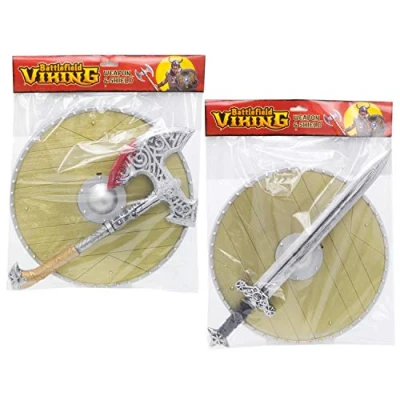 Image of Kids Viking Shield And Weapon Set Medieval Warrior Fancy Dress Costume Children&#039;s Accessories Pack Of 2 (Axe Sword)