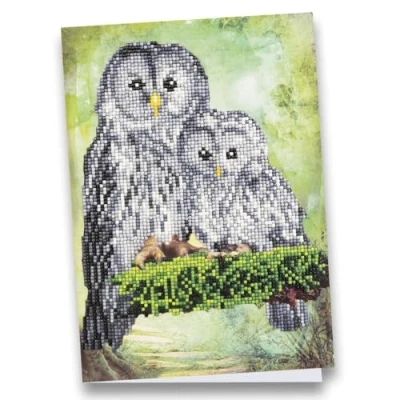 Image of Ideen mit Herz Diamond Painting Greeting Card DIN A4 (21 x 29.7 cm) 370 gsm Includes Envelope &amp; Tool (Owl Mother Child)