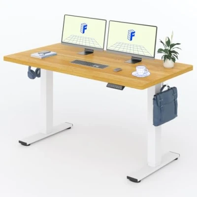 Image of FLEXISPOT EG1 140 x 80 cm Electric Height Adjustable Desk, FSC Certified, 2 Way Telescope, Ergonomic Seat Stand Desk with Table Top (White Frame, Maple)