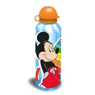 Image of Sky Blue Mickey Mouse Kids Sports Water Bottle BPA Free Aluminium, Leakproof &amp; Non Spill Reusable Disney for Boys, School, Nursery, Travel, Picnic 21cm