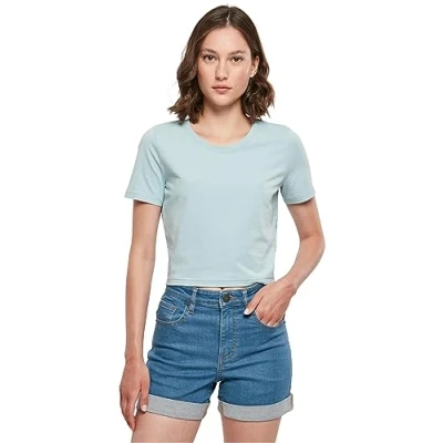 Image of Build Your Brand Women&#039;s By042 ladies Cropped Tee T Shirt, Ocean Blue, S