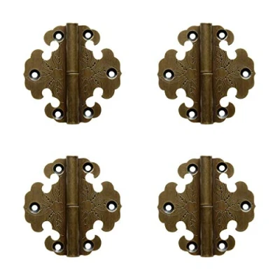 Image of Tiazza 4Pcs Antique Pure Brass Double Doors Hinges Furniture Cabinet Drawer Door Removable