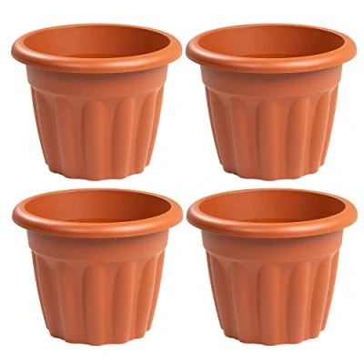Image of M1SS 4x 33cm Round Planter Terracotta Plastic Planter, Garden Plant Pot, Small Floor Pot (33cm, 12L, Pack of 4) Indoor/Outdoor, Made in UK (Terracotta) for Indoor and Outdoor Use, 13303